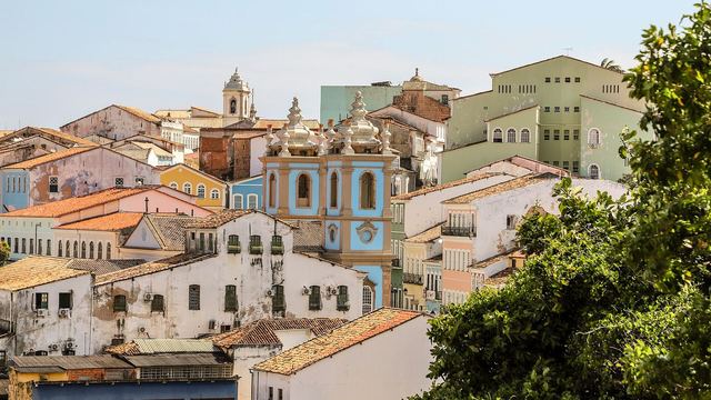 Colourful colonial facades in the Pelourinho district of Salvador
