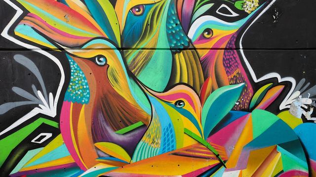 Colourful mural in Comuna 13 in Medellín