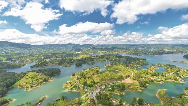 The Guatapé reservoir with its islands seen from the rock of El Peñol