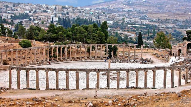 The oval plaza with columns at Jerash