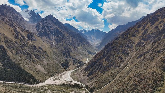Mountains and the river in Ala-Archa national park near Bishkek