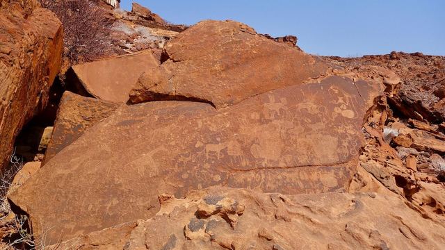 Prehistoric rock engravings on the red rocks of Twyfelfontein