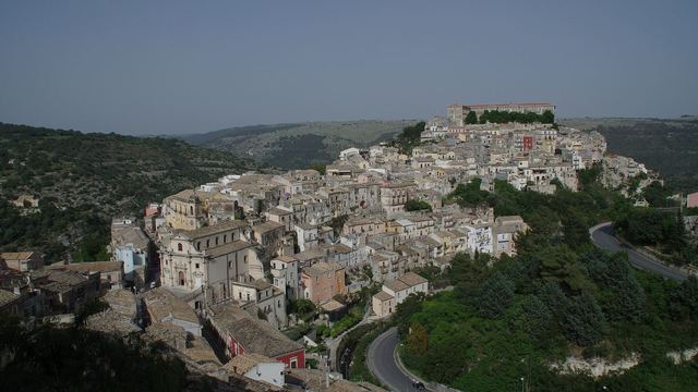 View of the baroque district of Ragusa Ibla on its hill
