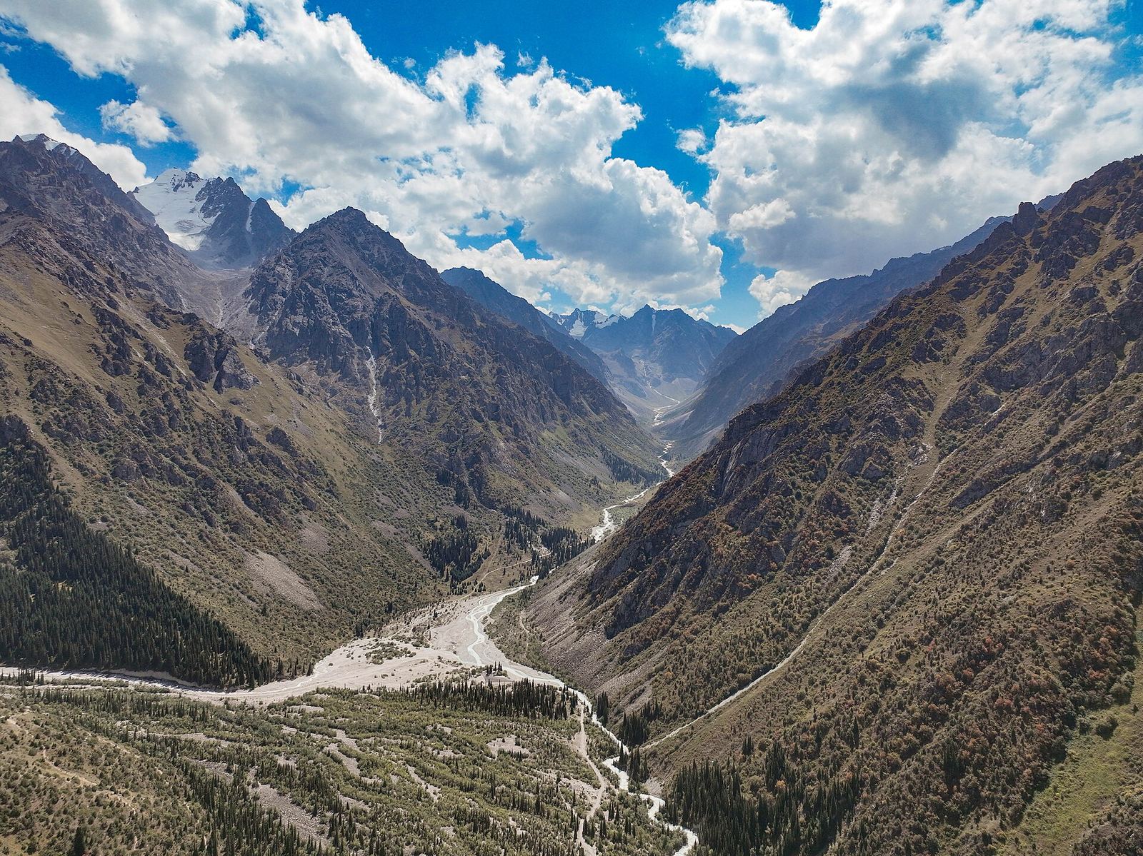 Mountains and the river in Ala-Archa national park near Bishkek