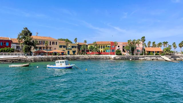 Colourful colonial houses on the harbour front of Gorée Island